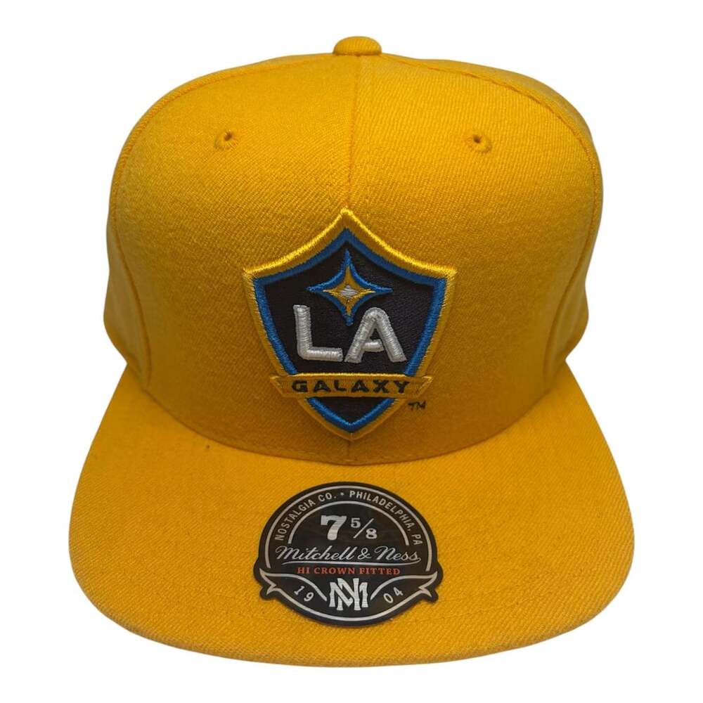 Mitchell & Ness LA Galaxy Fitted Hat Size 7 5/8 Yellow MLS Hi Crown
